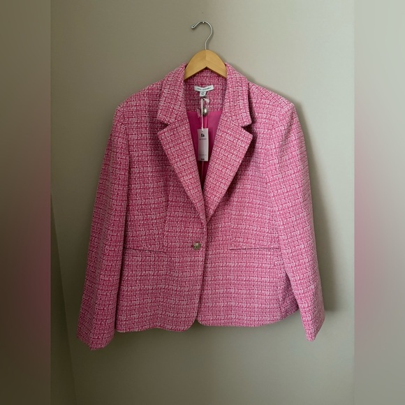 Free Assembly Women's Pink Tweed Blazer 2XL Mid-Length Business Jacket - Picture 2 of 9